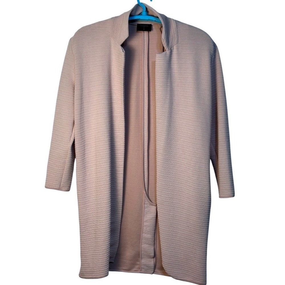 Tahari Open Front Textured Knit Cardigan Duster Layering Jacket Lt Blush Pink L
